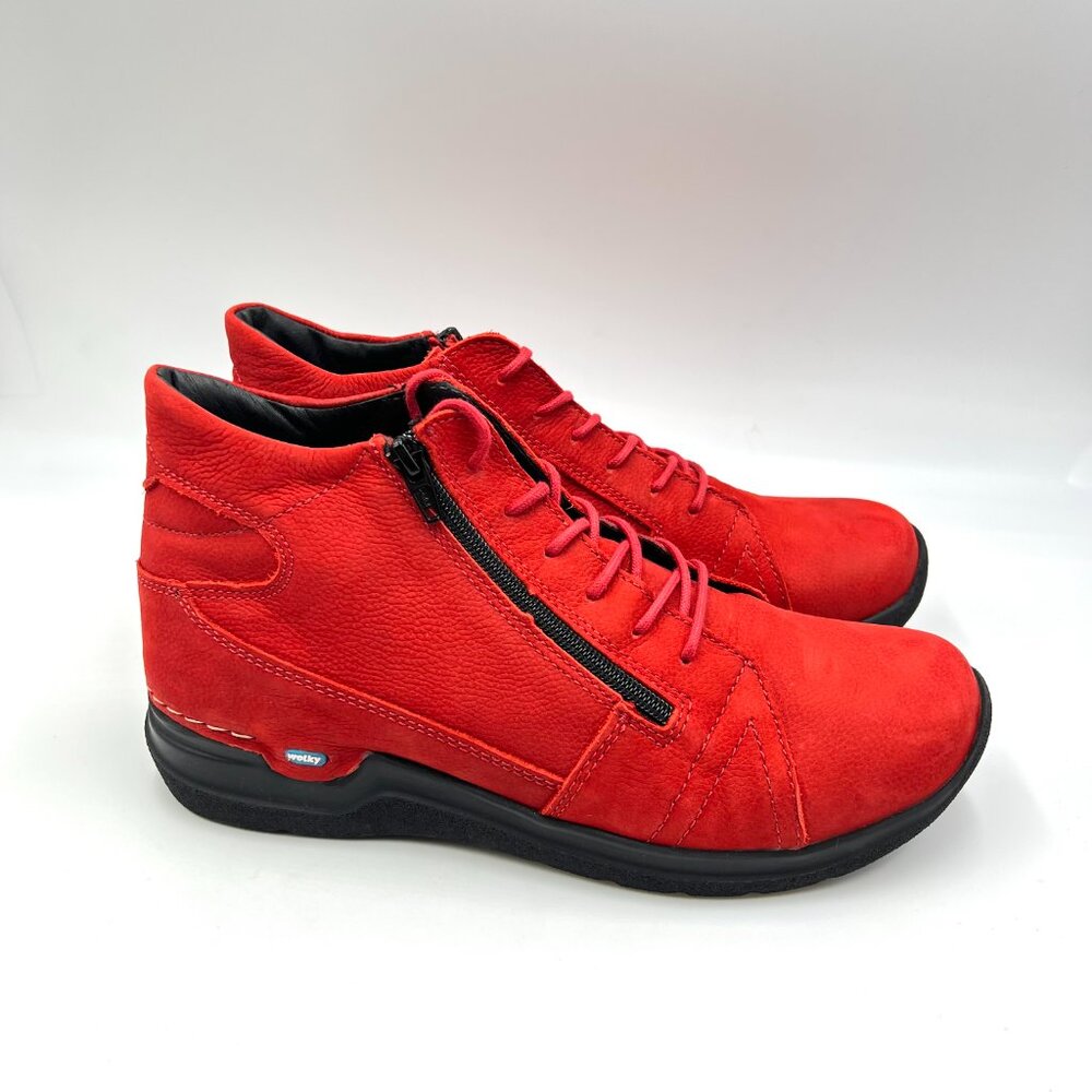 Wolky Womens Size 41 EU 9.5 US Red Leather Ankle Boots Booties‎